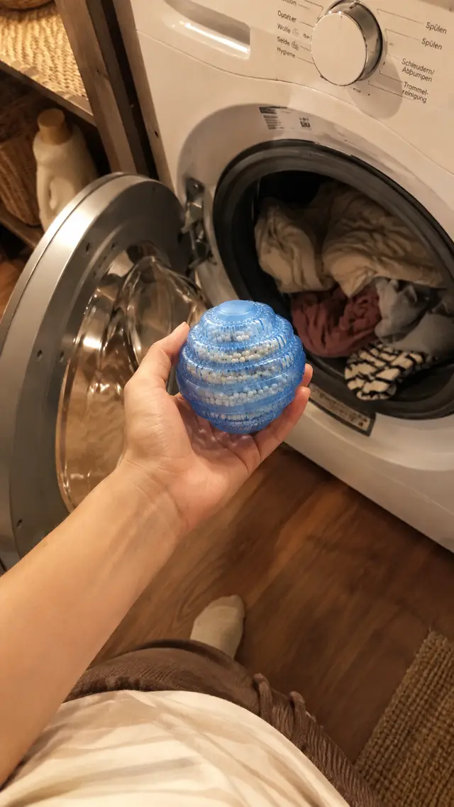 Photo client — la boule de lavage Les Gargoo devant la machine